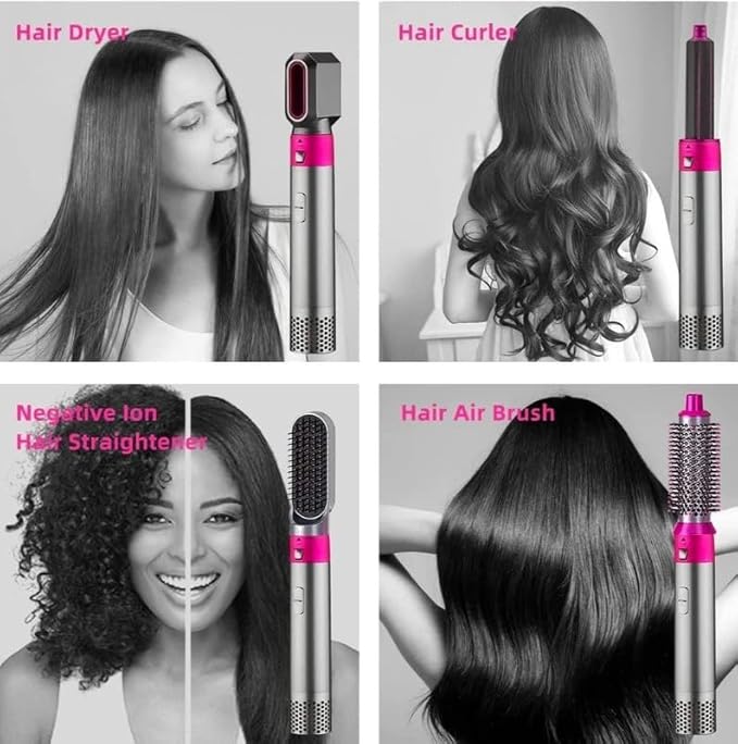 5 in 1 Multifunctional Hair Dryer Styling Tool, Detachable 5-in-1 Multi-Head Hot Air Comb, The Negative Ion Automatic Suction Hair Curler