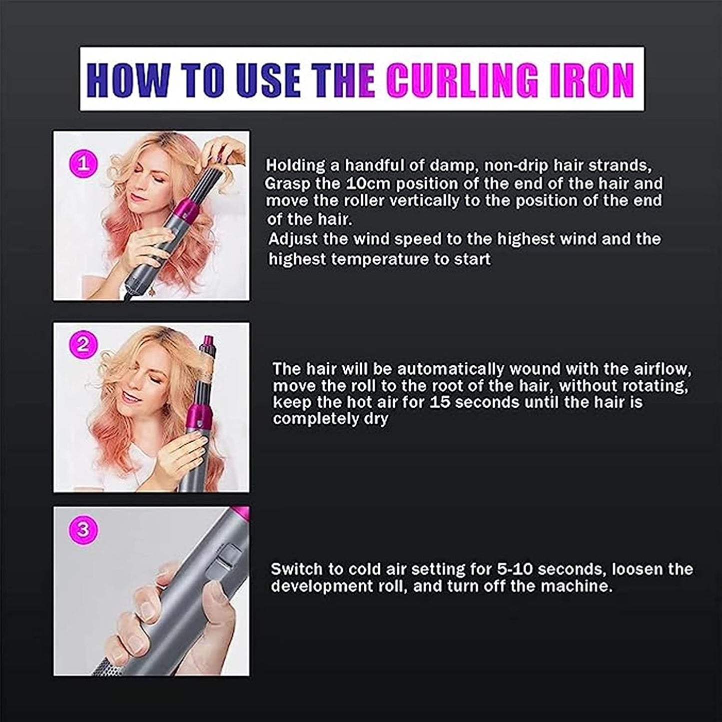 5 in 1 Multifunctional Hair Dryer Styling Tool, Detachable 5-in-1 Multi-Head Hot Air Comb, The Negative Ion Automatic Suction Hair Curler